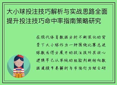 大小球投注技巧解析与实战思路全面提升投注技巧命中率指南策略研究